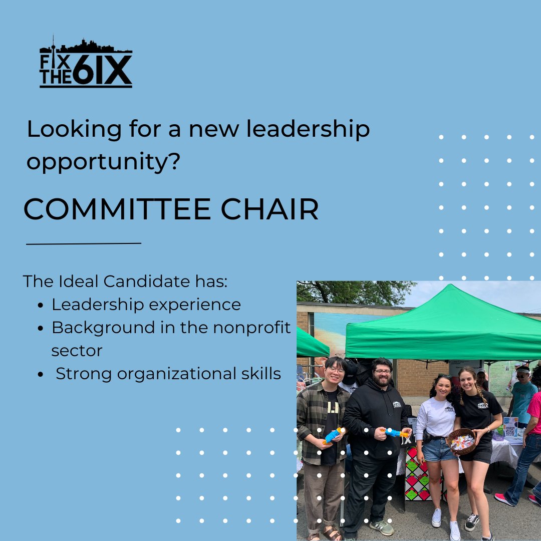 fix6ix's tweet photo. We are looking for #volunteers! Are you looking to give back to the community and demonstrate your #leadership skills? Fix the 6ix is looking for a Committee Chair! Apply today! https://t.co/5OQjcWG1kj https://t.co/9PgHIlwa1J