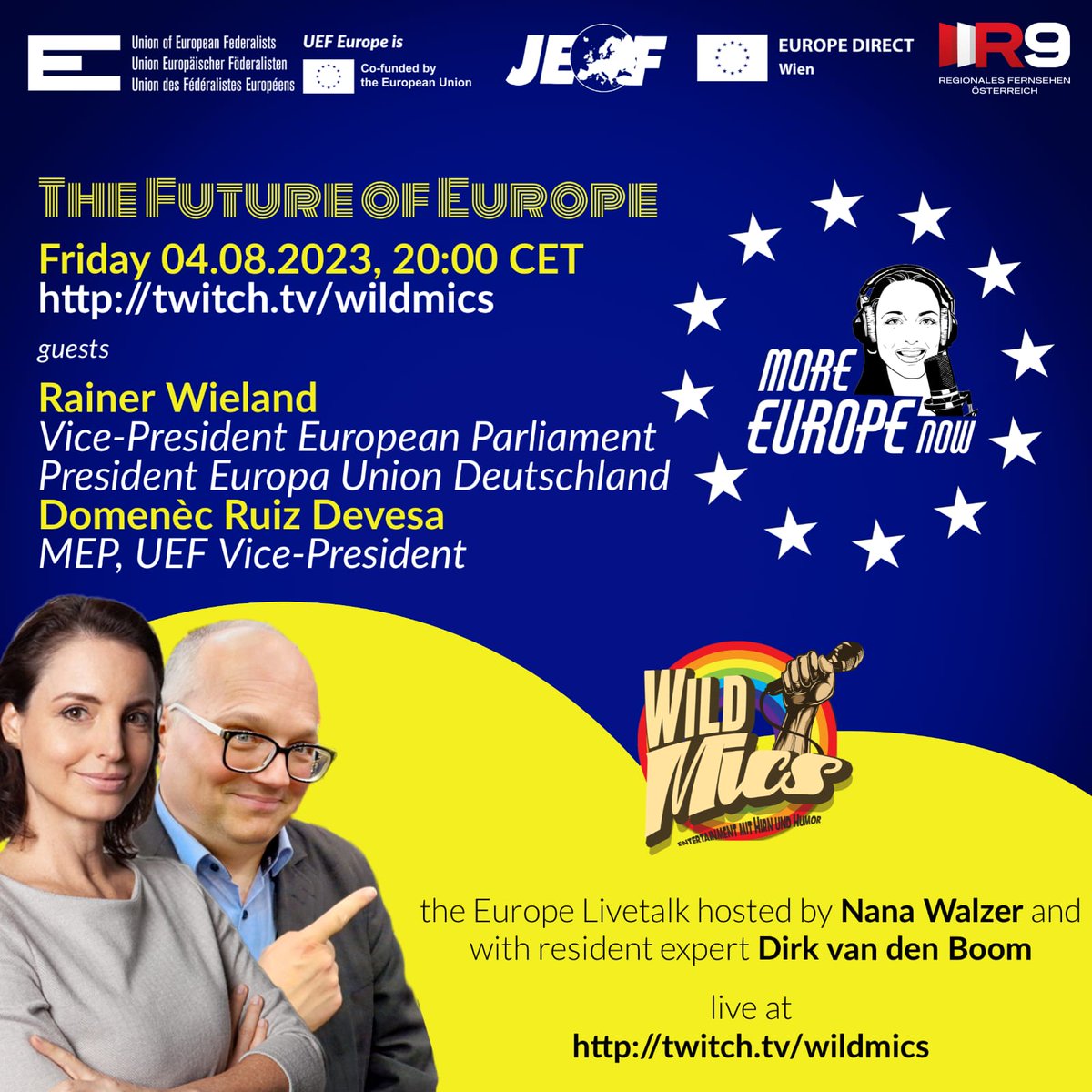 Kati Schneeberger 🇪🇺 (@katischneeberg1) on Twitter photo ⚠️ Today 20:00 CET #moreEUROPEnow live at twitch.tv/wildmics <a href="/WildMics/">WildMics </a>: <a href="/NanaWalzer/">Nana Walzer 🇪🇺</a> <a href="/Tentakelkaiser/">Dirk van den Boom</a> talk with <a href="/Europarl_EN/">European Parliament</a> Vizepresident #RainerWieland and MEP Doménec Devesa about #FutureofEurope. From <a href="/federalists/">European Federalists</a> <a href="/edi_wien/">Europe Direct Wien</a> and my <a href="/BEJ_at/">Bund Europäischer Jugend (BEJ/JEF Österreich)</a> © by Daniel Gerer <a href="/DanielGerer/">Daniel Gerer</a> 😊 ⚠️ Today 20:00 CET #moreEUROPEnow live at twitch.tv/wildmics <a href="/WildMics/">WildMics </a>: <a href="/NanaWalzer/">Nana Walzer 🇪🇺</a> <a href="/Tentakelkaiser/">Dirk van den Boom</a> talk with <a href="/Europarl_EN/">European Parliament</a> Vizepresident #RainerWieland and MEP Doménec Devesa about #FutureofEurope. From <a href="/federalists/">European Federalists</a> <a href="/edi_wien/">Europe Direct Wien</a> and my <a href="/BEJ_at/">Bund Europäischer Jugend (BEJ/JEF Österreich)</a> © by Daniel Gerer <a href="/DanielGerer/">Daniel Gerer</a> 😊