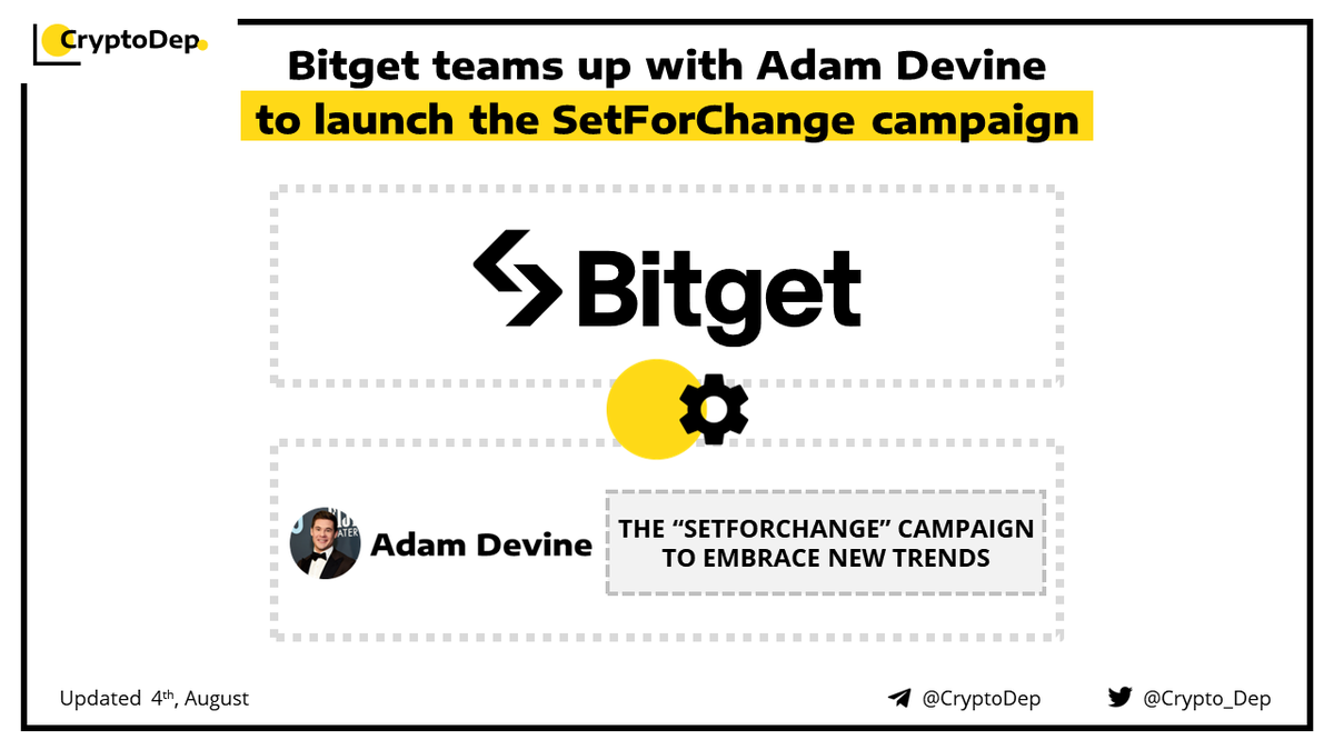 Crypto_Dep's tweet photo. ⚡️ @Bitgetglobal $BGB teams up with @ADAMDEVINE to launch the #SetForChange campaign
#Bitget, a #crypto derivatives exchange, has announced a partnership with American actor and comedian #AdamDevine. Through this partnership, the two parties will launch the SetForChange campaign that highlights the new way of life embracing the future of money, using modern financial tools, and the possibilities of #Web3.
👉 https://t.co/zwinbQsj2o