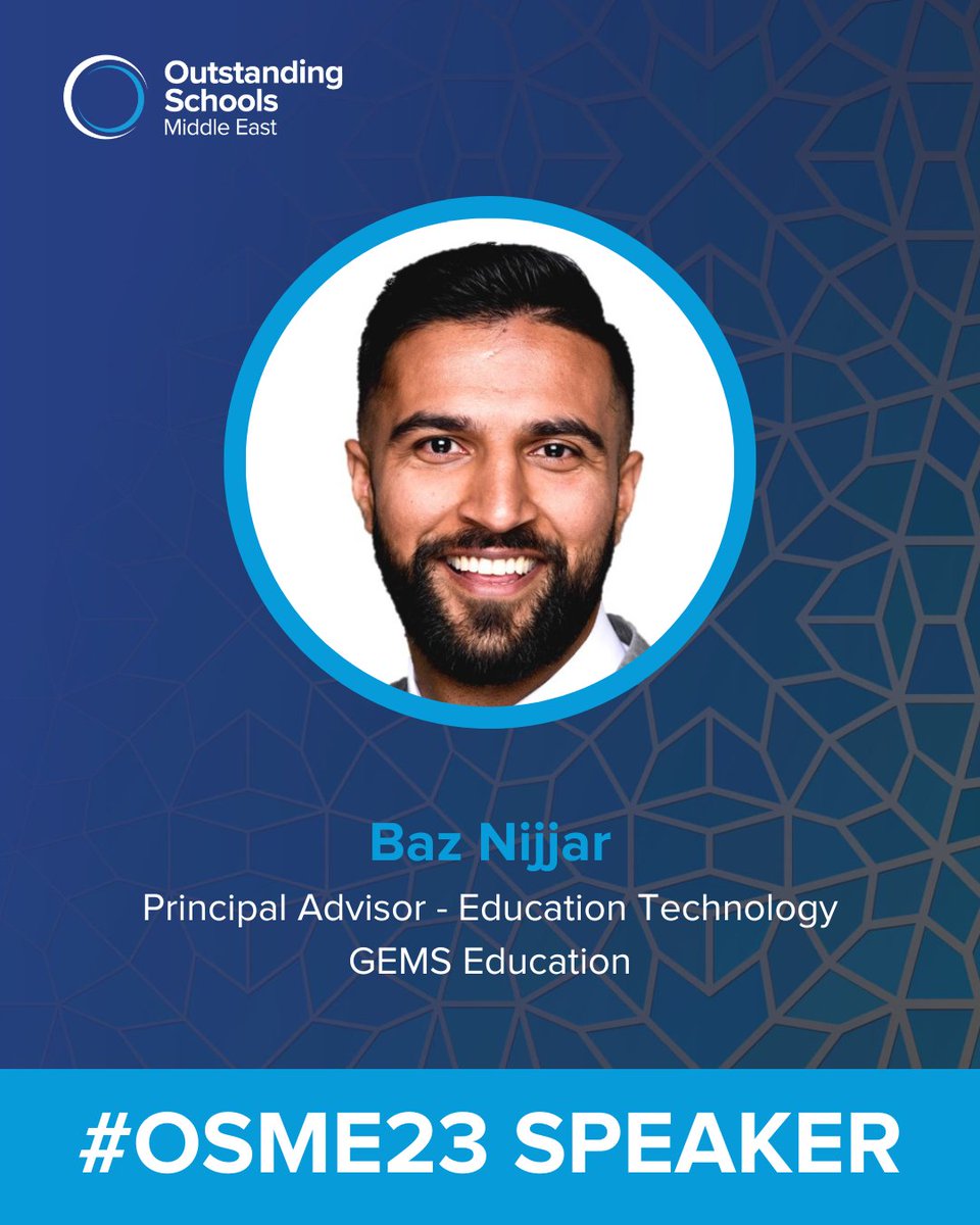 Say hello to #OSME23 speaker, <a href="/MrNijjar_/">Baz Nijjar</a>! 👋

Baz is Principal Advisor - Education Technology at <a href="/GEMS_ME/">GEMS Education</a>, and will be joining a lightning talks session at the conference to discuss emerging digital technologies within teaching and learning. 

Learn more: hubs.la/Q01YZvbf0