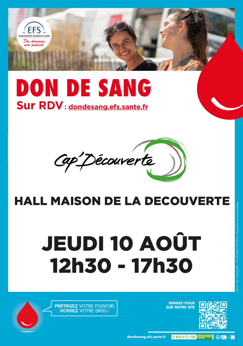 Cap_Decouverte's tweet photo. 🥼🩸Collecte de sang à Cap'Découverte
Jeudi 10 août, participez à un acte solidaire et citoyen en donnant un peu de votre sang avec l’établissement Français du sang.
12h30 > 17h30
Rendez-vous sur ⤵️
https://t.co/U9ClHdqz3n...
#dondusang #sollidaire #citoyen #tarn #occitanie https://t.co/i6LvcaVxcH