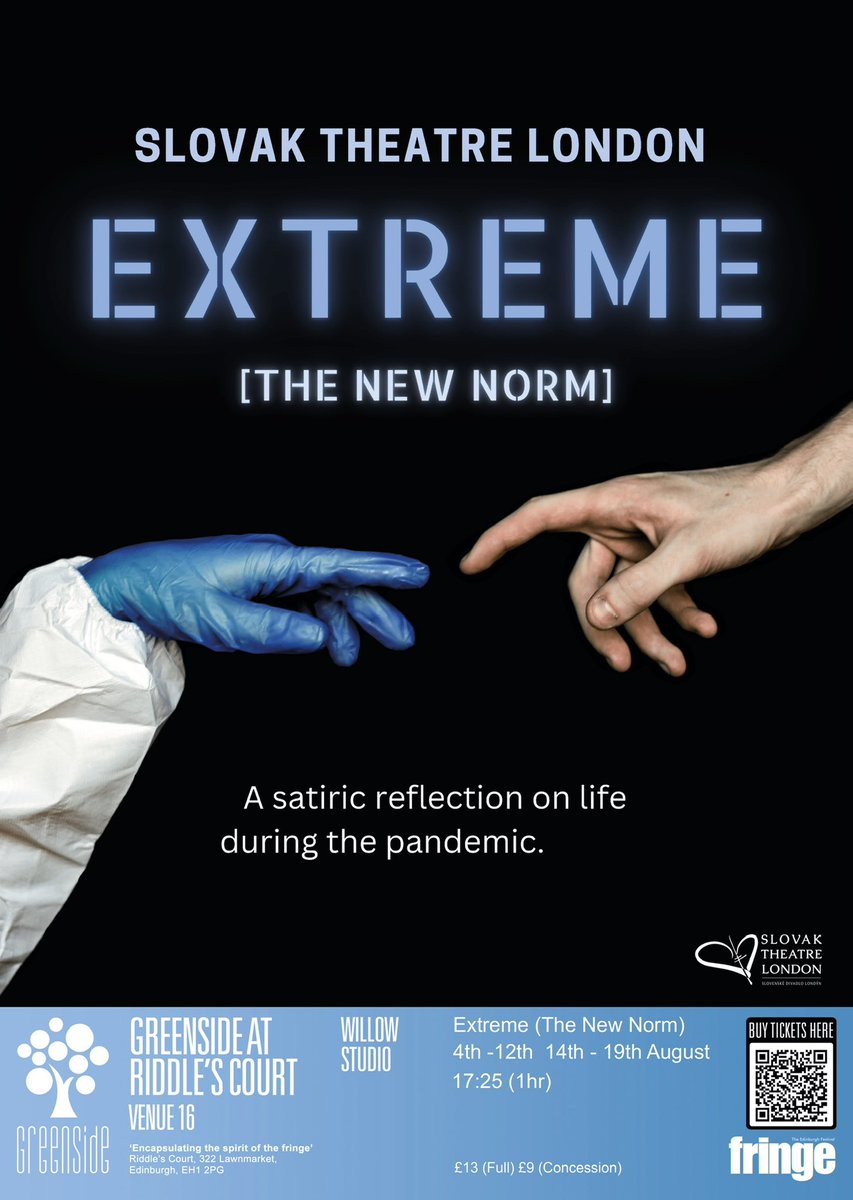 SlovakTheatreUK's tweet image. Our #devised original show is extremely relatable to everyone. It portrays contrasting pandemic situations in both satirical and sentimental ways. We invite you to join us for a collective therapy through art. 🎭💪🏻😷 Opening tonight 5.25 pm Riddle’s Court #tweethemedia #edfringe