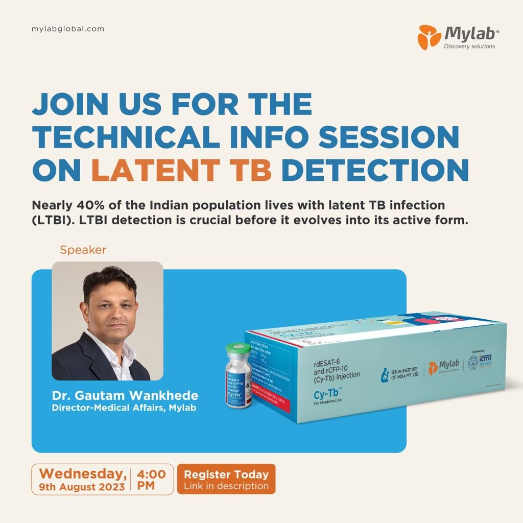 MylabSolutions's tweet photo. Diagnosis of #latentTB is now easy with the Next Generation #Cy-Tb skin test by Serum Institute. Get a quick 20-minute technical round-up on this new solution. Wednesday, 9th August 2023 | 4:00 PM. https://t.co/BBF34jnJXw
#latentuberculosis #TB #cytb #skintest #tbdetection https://t.co/pyMfbFVtDF