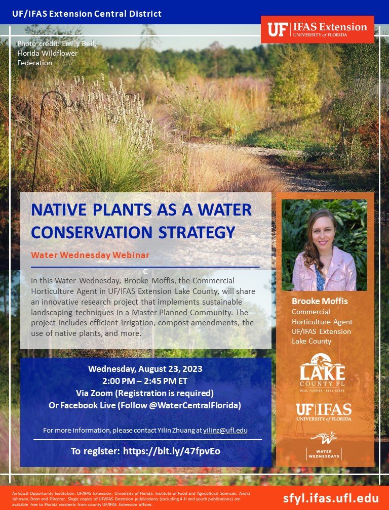 UF/IFAS Extension Water Resources (@ifaswater) on Twitter photo Let's discover the magic of conserving water through native plants in our FREE webinar! Say goodbye to high water bills and hello to a sustainable, beautiful garden. To register: bit.ly/47fpvEo
#WaterWednesday #NativePlants <a href="/UF_CLUE/">UF Center for Land Use Efficiency</a> @IannoneLab Let's discover the magic of conserving water through native plants in our FREE webinar! Say goodbye to high water bills and hello to a sustainable, beautiful garden. To register: bit.ly/47fpvEo
#WaterWednesday #NativePlants <a href="/UF_CLUE/">UF Center for Land Use Efficiency</a> @IannoneLab
