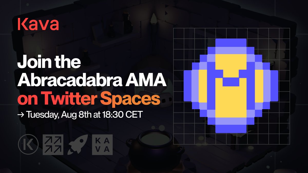 KAVA_CHAIN's tweet photo. Join us for an AMA with @MIM_Spell and experience the Magic of DeFi with Abracadabra on #KAVA! 🧙‍♂️ 🔮

📅 August 8th
🕐 18:30 CET
📍 Twitter Spaces https://t.co/UEWP1jyQXB