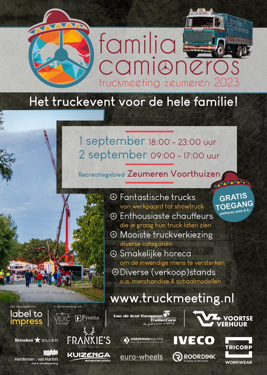De vergunning is officieel binnen✅🎉!

Wij vinden het een mooi moment om de flyer te online te gooien. Laten we deze met elkaar heel veel gaan delen en dan hopen we weer net zoals vorig jaar op een mooie opkomst. 

#familiacamioneros #truckmeeting #truckshow #itsallaboutpassion