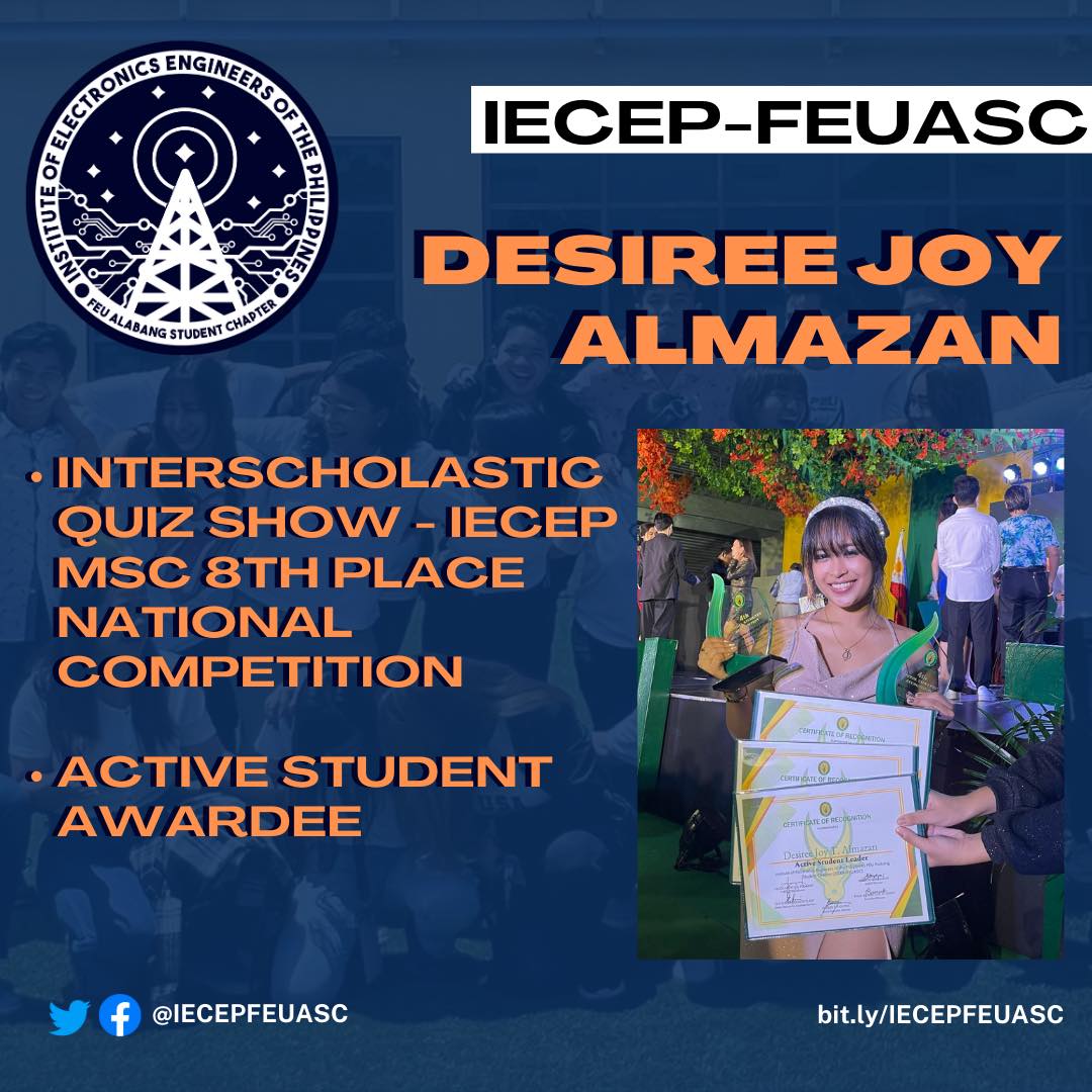 IECEPFEUA's tweet photo. Congratulations to our very own, Denver Coleta, Argel Cruz, Desiree Almazan, and Gabrielle Mac with the following recognitions!
#IECEPFEUASC
#ASR2023
#ExCEllence
#DesignCreateDevelop https://t.co/vtyTsDrQ6P