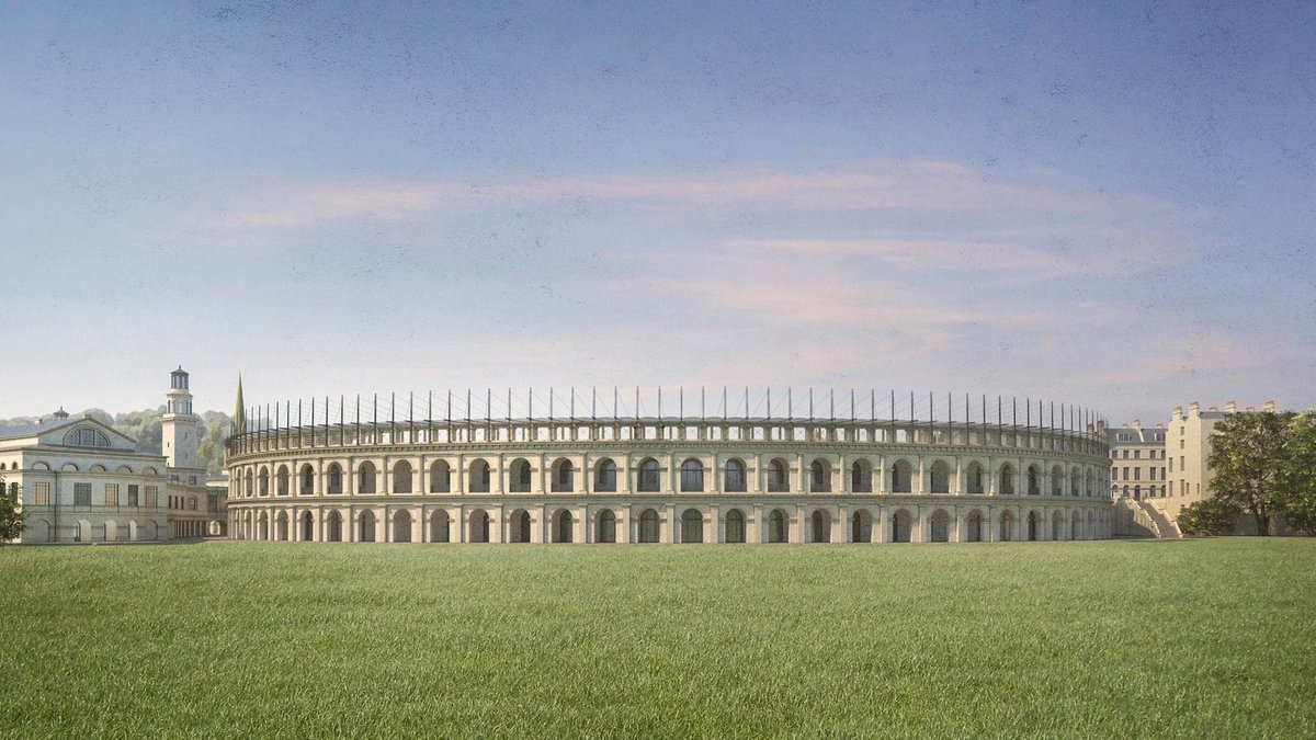 OptimoPrincipi's tweet photo. Those who are about to score a try salute you!

The historic city of Bath, Somerset (Roman Aquae Sulis) is famed for its ancient thermal pools, Georgian crescents and harmonious classical architecture. Its rugby stadium, however, has long been seen as a blight on its civic landscape, disfiguring the riverbank at the heart of the city and relegating the waterfront to a somewhat desolate and disconnected area.

Dismayed at the 'semi-industrial and mechanistic' designs for a new stadium proposed in 2023, Apollodorus Architecture – a studio specialising in classical and traditional design – opted to present an alternative vision for the stadium. Their self-funded counterproject is both a theoretical exercise and a provocation, hoping to ignite conversation and show that it is possible to ‘envision something better’.

Rather than a steel and glass rectangular box, Apollodorus Architecture have designed and proposed a classical Roman amphitheatre. Inspired by the curving arcades of the Colosseum; an oval Roman stadium for Aquae Sulis, one of the greatest towns of Roman Britain…
