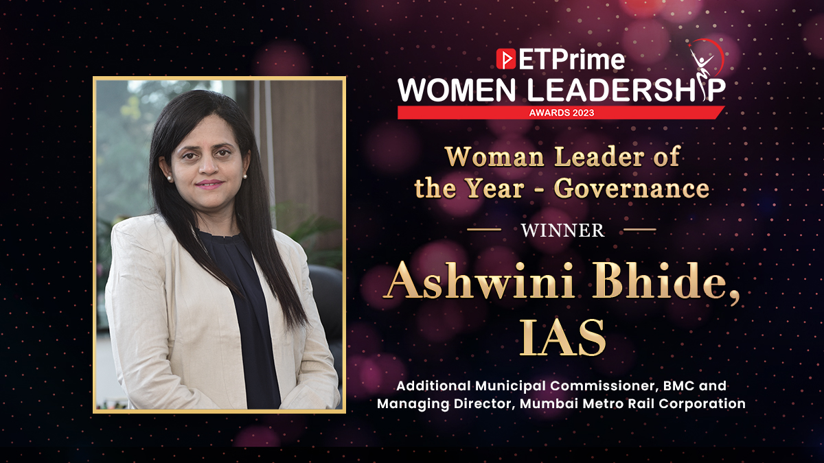 EconomicTimes's tweet photo. #ETPrimeWomenLeadershipAward: The #ETPWLA 2023 Woman Leader of the Year - Governance award goes to Ashwini Bhide, IAS, Additional Municipal Commissioner, BMC and Managing Director, Mumbai Metro Rail Corporation for overcoming hurdles to implement urban infrastructure projects & helming Mumbai Metro Line 3.
Watch #ETPWLA 2023 #LIVE here: https://t.co/EEGqR7dai6 

@AshwiniBhide @MumbaiMetro3 #NainaLalKidwai @ShantiEkambaram @DevinaMehra #AmitChandra @KarthikReddy  @PuneetGupt @AbhaSingh @VaishaliNigamSinha @accord_india  @peakxvpartners  @Maersk  @HeroMotoCorp  @gailindia  @SiemensIndia 
@ETPrime_com