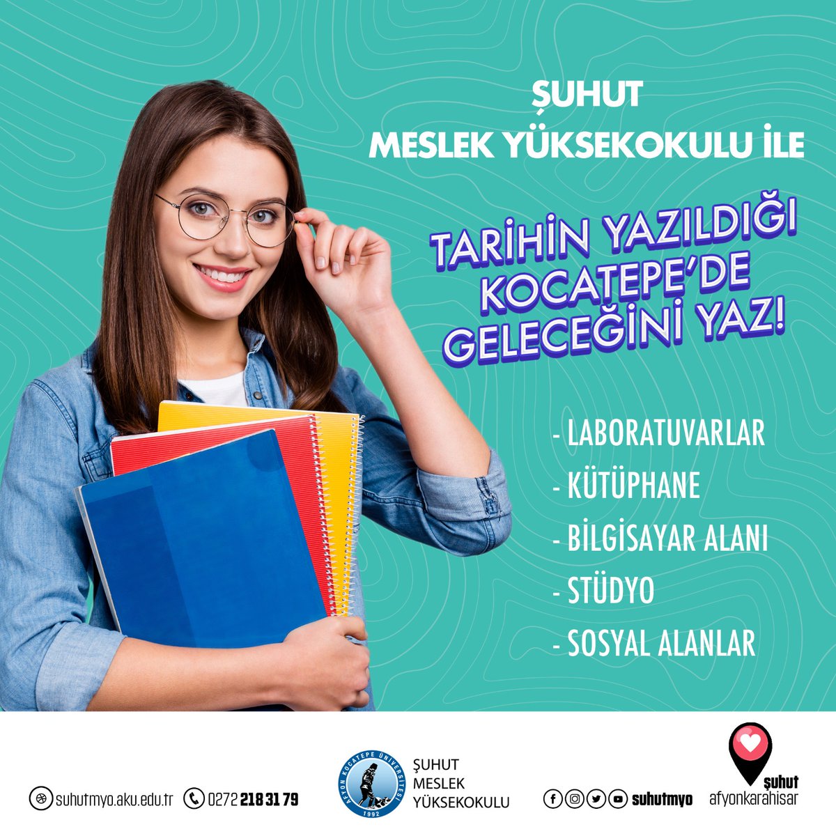 Tarihin Yazıldığı Kocatepe'de Geleceğini Yazmak için... 👍✅
Afyon Kocatepe Üniversitesi Şuhut Meslek Yüksekokulu
 
#yks2023tercih  #AfyonKocatepeÜniversitesi #reklamcılık #laborantveveterinersağlık #gıdateknolojisi #tercih23