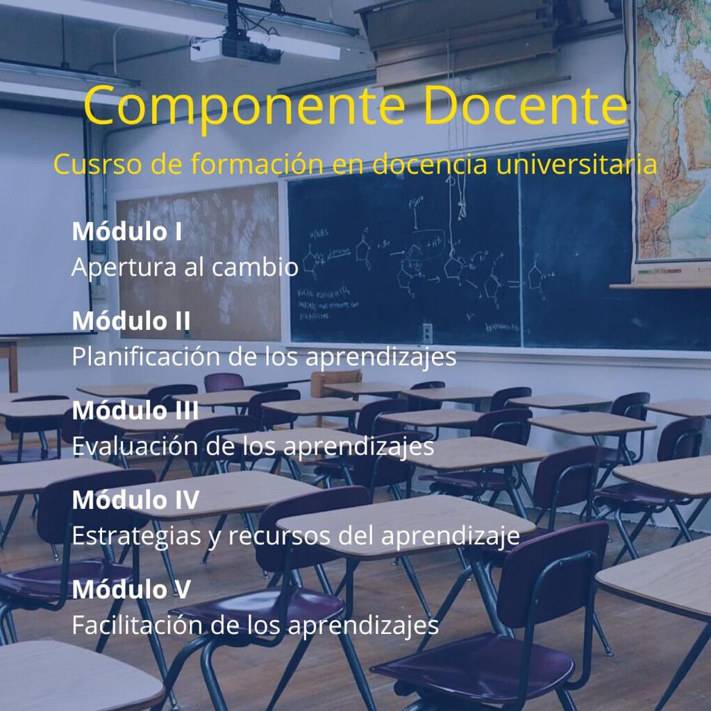 Curso de Formación en Docencia Universitaria (componente docente ) con una duración de 60 horas académicas, en la modalidad virtual.