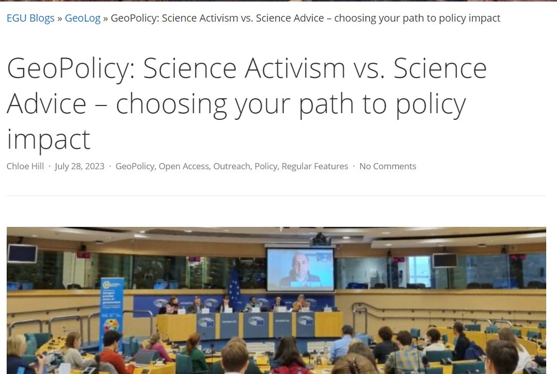 Don't miss July's @EuroGeosciences #GeoPolicy Blog post which explores two different approaches that researchers can take to engage in the policymaking process: #ScienceAdvice and #ScienceActivism.

Read the full blog post: blogs.egu.eu/geolog/2023/07…