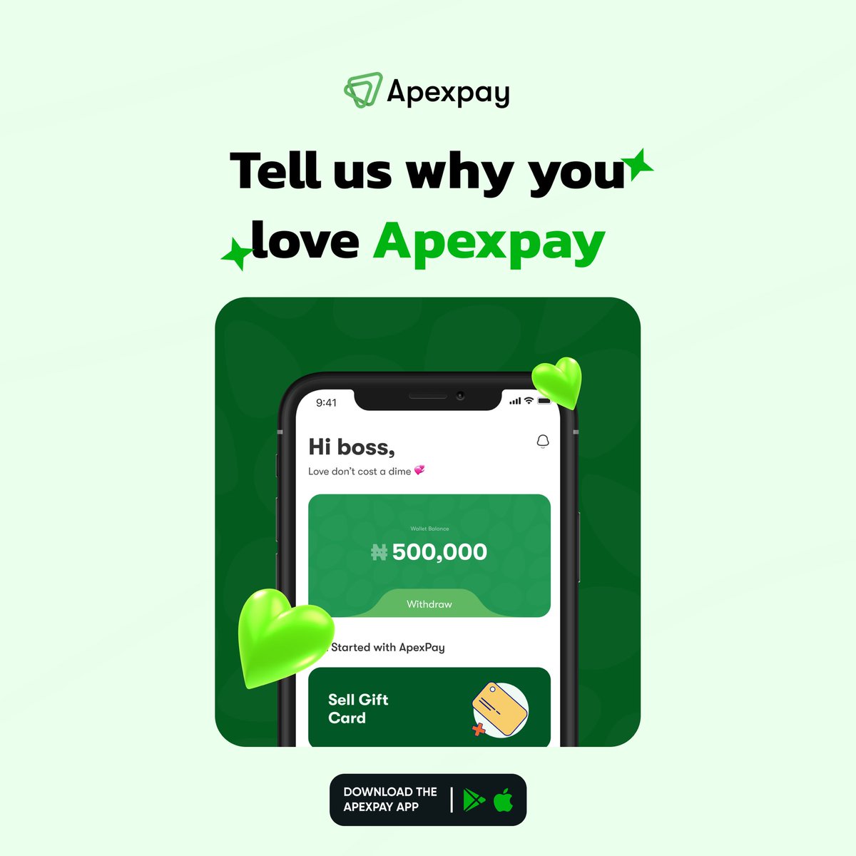 Kindly tell us why you love Apexpay in the comments below🫶🏼

Your stories and experiences inspire us to continually improve our platform and services💚