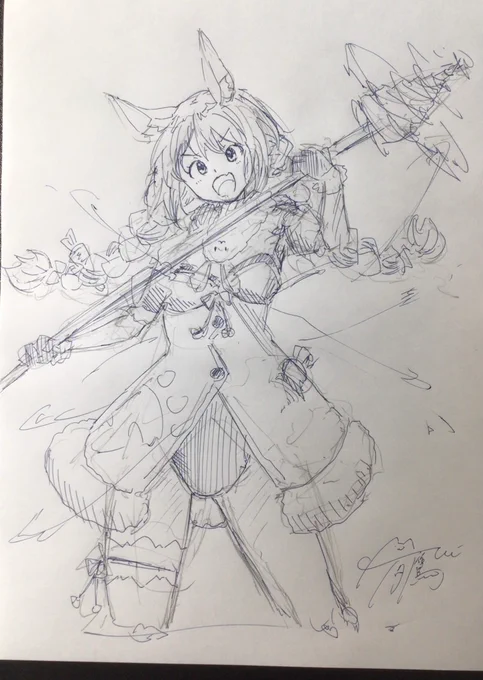(なんか武器持った)落描きぺこちゃーん🥕 白色ペン買ったからなんか描いてみたかったけど目のハイライトでしか使わんかった笑
