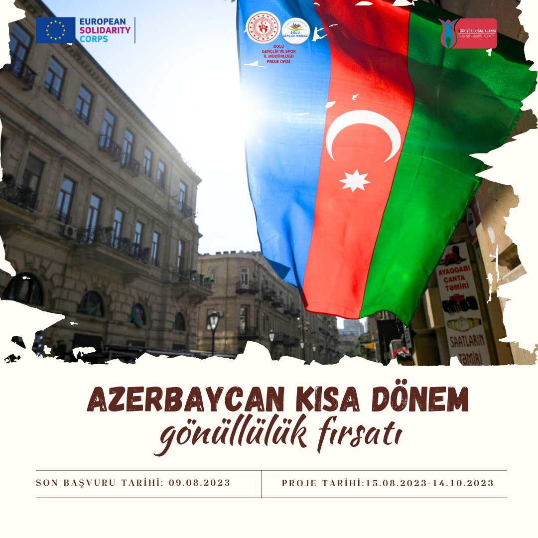 İl Müdürlüğümüz tarafından yürütülen ESC gönüllülük projesi kapsamında Azerbaycan, Mingeçevirde çalışacak 2 gönüllü aranmaktadır.  

Son başvuru tarihi: 09.08.2023,  23.59

Detaylar ve başvuru için linke tıklayın! 
buff.ly/47cpMrL 

<a href="/oa_bak/">Dr. Osman Aşkın Bak</a>
<a href="/gencliksporbak/">Gençlik ve Spor Bakanlığı 🇹🇷</a>