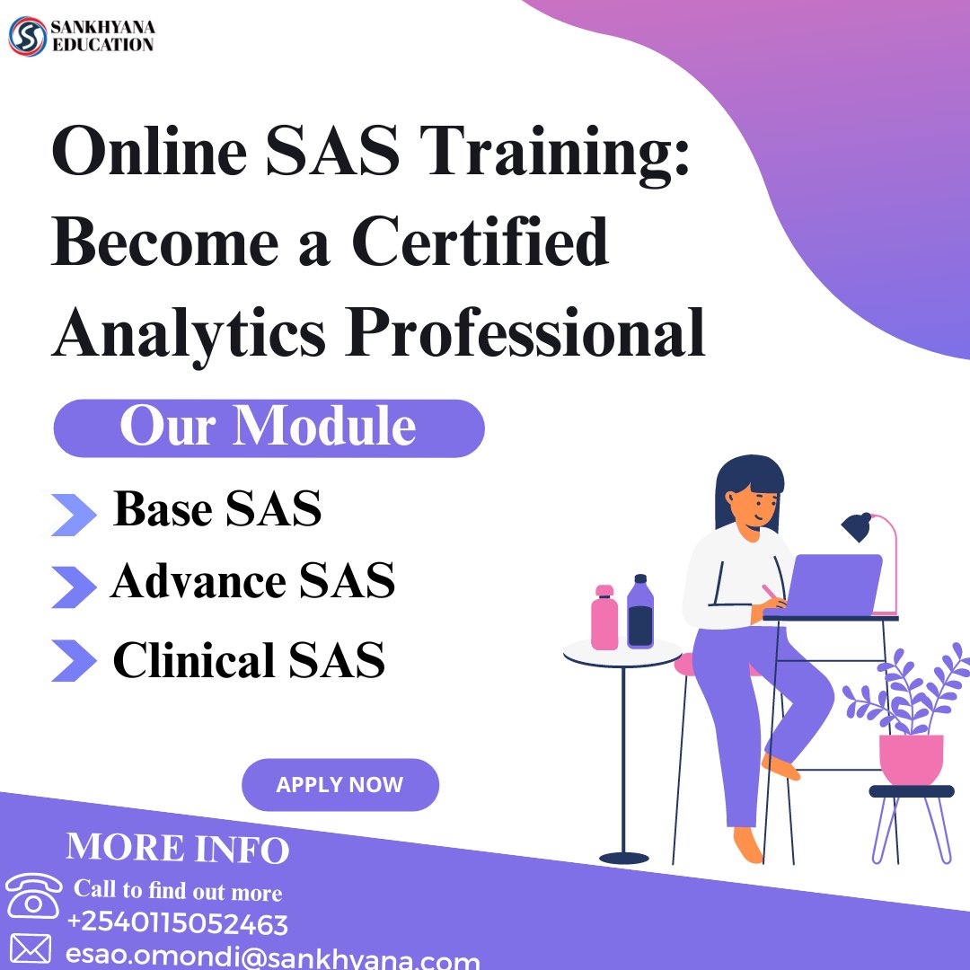 SankhyanaK's tweet image. Sankhyana Consultancy Service Pvt. Ltd. -Kenya helps the learner to develop excellent skills in Data Analyst
Register your interest here:forms.gle/MhPFXoFA6Aiou5…
TO Join Sankhyana Education Your Data Analyst Creer Start
#sasprogrammer #kenya #education #sankhyana #pharma #clinical