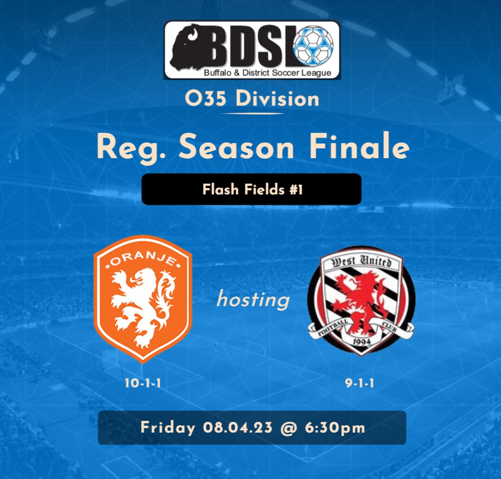 Oranje 035 (@oranjebdsl) on Twitter photo Come watch as we finish off the best regular season in club history vs <a href="/WestUnitedFC/">West United F.C.</a>
<a href="/BDSLRumors/">BDSL Rumors</a> <a href="/OfficialBDSL/">BDSL</a> <a href="/BDSLO35/">BDSL O35 DIVISION</a> Come watch as we finish off the best regular season in club history vs <a href="/WestUnitedFC/">West United F.C.</a>
<a href="/BDSLRumors/">BDSL Rumors</a> <a href="/OfficialBDSL/">BDSL</a> <a href="/BDSLO35/">BDSL O35 DIVISION</a>