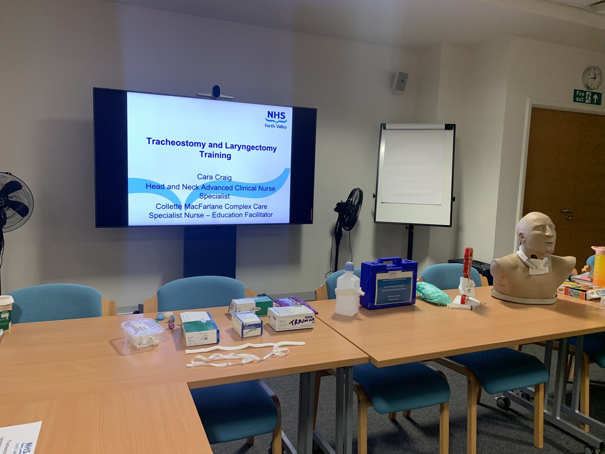colmacfarlane's tweet photo. Successful collaborative training session this morning on Tracheostomy and Laryngectomy care & maintenance for ward, community and ICU staff. Great to share knowledge and improve confidence/competence to directly improve the standard of care delivered to these patients ππ» #FVRH https://t.co/QrGwczSmWN