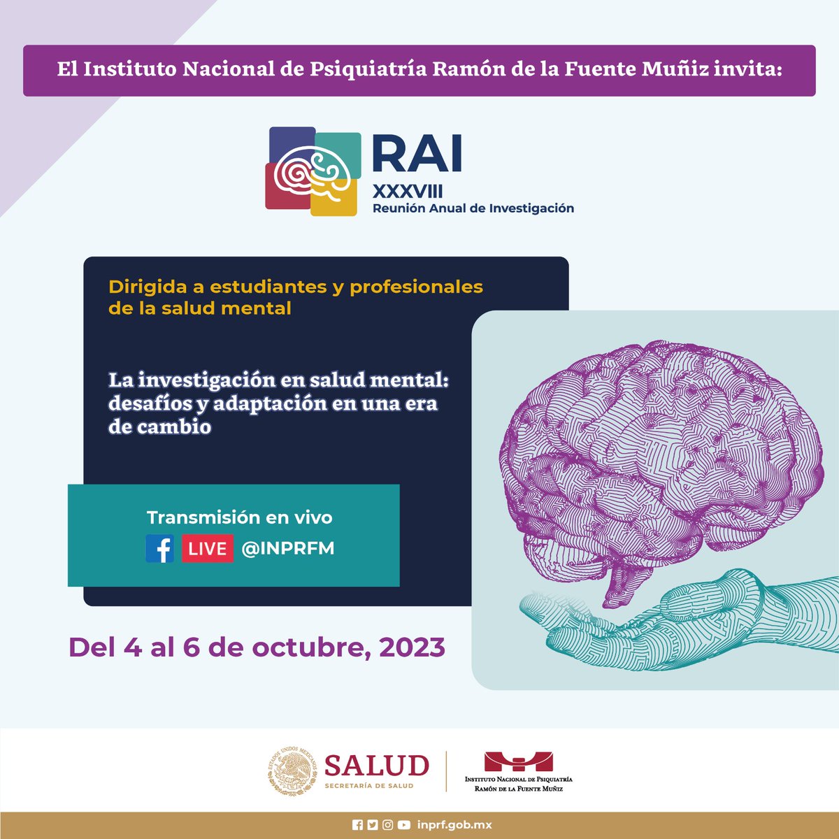 "La investigación en salud mental: desafíos y adaptación en una era de cambio"
Forma parte de la próxima Reunión Anual de Investigación del Instituto Nacional de Psiquiatría Ramón de la Fuente
acortar.link/QMpPCH