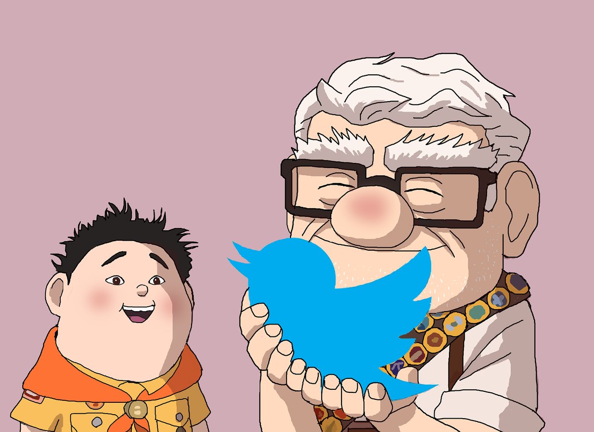 「twitterの鳥を救出したカールじいさんとラッセルくん」|しでぼーのイラスト