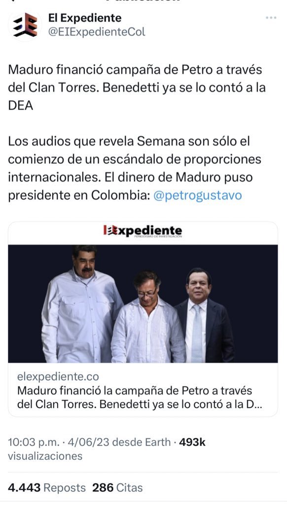 EIExpedienteCol's tweet photo. El EXPEDIENTE está en capacidad de confirmar que el Clan Torres sirvió como vehículo intermediario para la llegada de USD 25 millones de dólares provenientes de Venezuela para la campaña de Gustavo Petro. Qué negocios tiene ese Clan empresarial con el gobierno de Maduro? https://t.co/TvbxNAMGNp