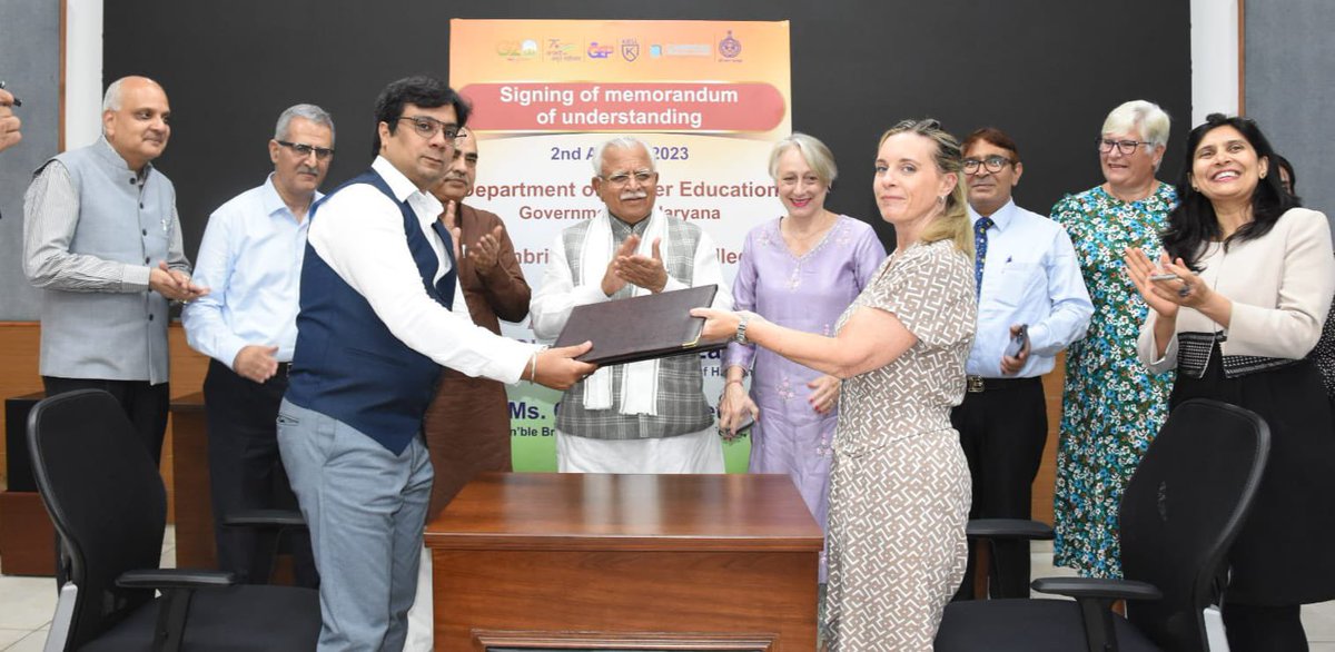 UKinChandigarh's tweet photo. Congratulations to the Cambridge Regional College and the Haryana Government for signing an MOU for future collaboration and student exchanges focussing on sports and English language training.

Our ‘Living Bridge’ links go from strength to strength. https://t.co/8nf92QzUbW