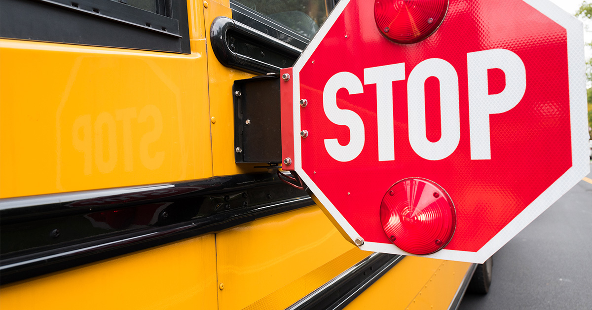 School buses are back on the road gearing up for the new school year! Remember to stop when bus lights flash and never pass a stopped school bus.