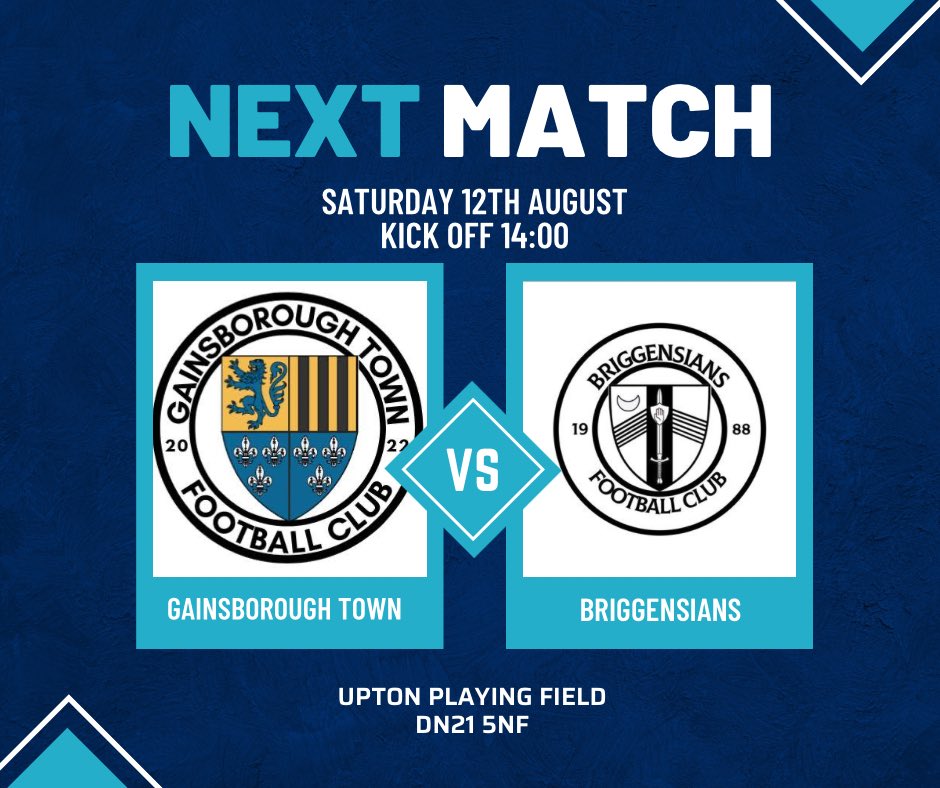 Gainsborough Town FC (@gainstownfc) on Twitter photo Our next game is a home game against <a href="/BriggensiansFC/">Briggensians FC</a> , as the lads look to build on the recent draw and look forward to getting minutes in the tank ahead of the new season starting in 3 weeks. Our next game is a home game against <a href="/BriggensiansFC/">Briggensians FC</a> , as the lads look to build on the recent draw and look forward to getting minutes in the tank ahead of the new season starting in 3 weeks.