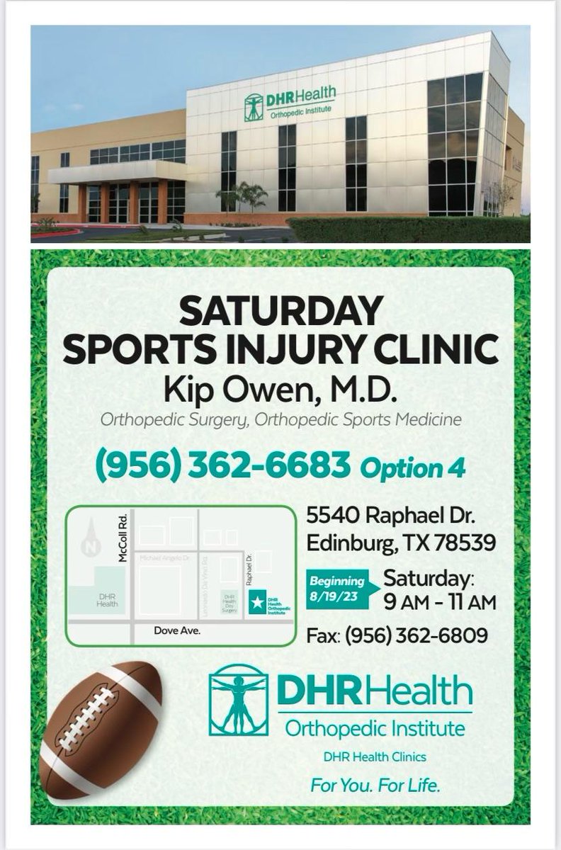 DHR Health will be hosting a Saturday injury clinic beginning August 19th from 9am-11am. Please see flyer for more information.
