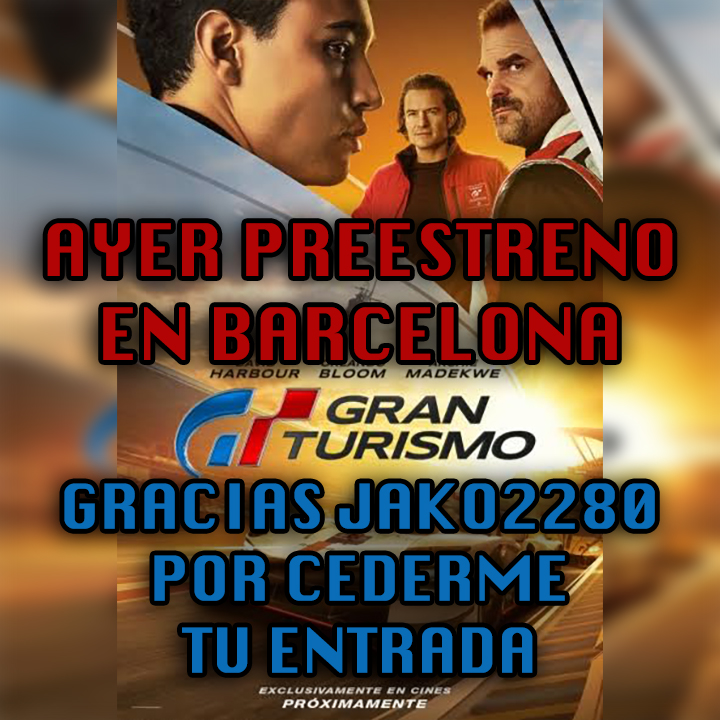 A Gran Turismo por sus varios errores le apodamos Gran Buguismo. Ayer fui al preestreno de la película y os puedo decir que hizo honor a su apodo.

Es una fantasticada de película, eso buscan algunos directores. Si esa era la intención, lo han conseguido!!!

Gracias <a href="/Jako2280/">Jacobo Navacerrada - AXN_Jako -</a>!!!