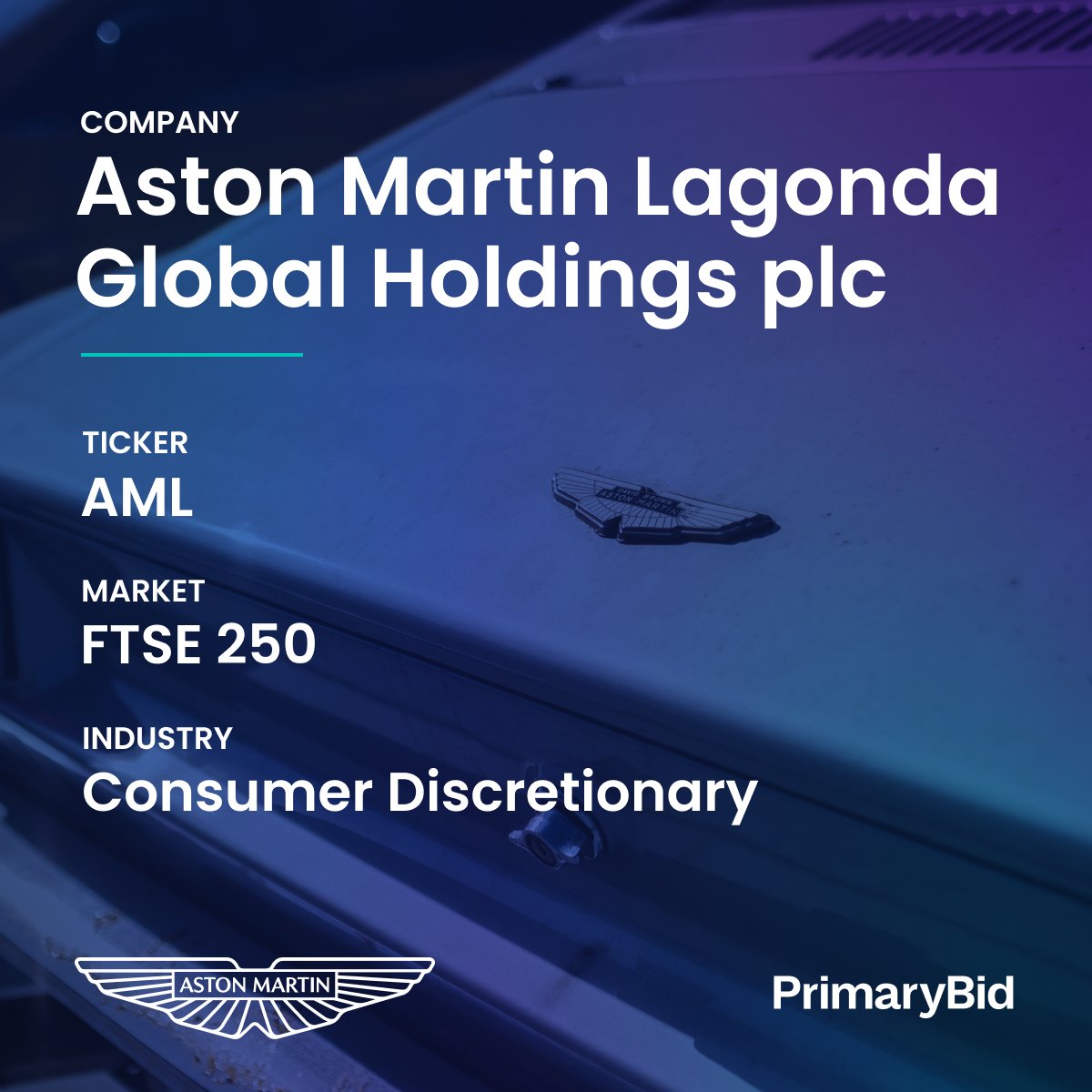 Congratulations to <a href="/astonmartin/">Aston Martin</a> on their capital raise of £216.1 million, which saw strong demand from retail investors through PrimaryBid.
bit.ly/3s1DxsU

This UK deal was only available to investors in the UK. Investing in securities involves risk.