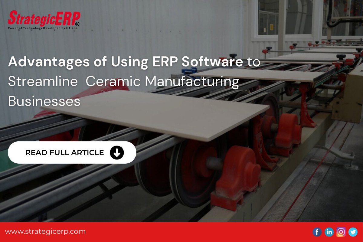 Find out why the #CeramicIndustry is investing in #ERPsoftware and how it elevates lead, procurement, inventory, production and sales management for #CeramicTiles businesses. 

Read more: bit.ly/44S3zxn

#CeramicERP #ManufacturingERP #CeramicBusinessAutomation