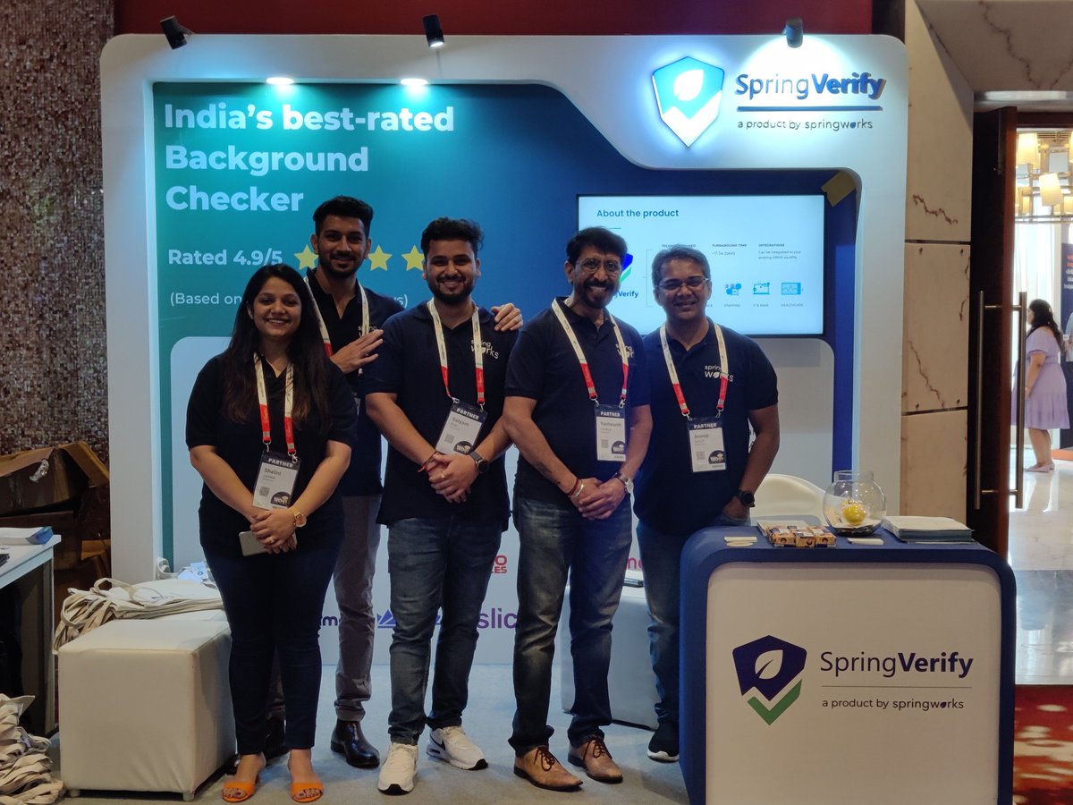AabhashK's tweet image. Amazing experience with the first BIG sponsored event we did at Springworks with @PeopleMatters2 TechHR 2023 😇🤓
Here's a team pic (missing in the pic: @kar2905 and I)
