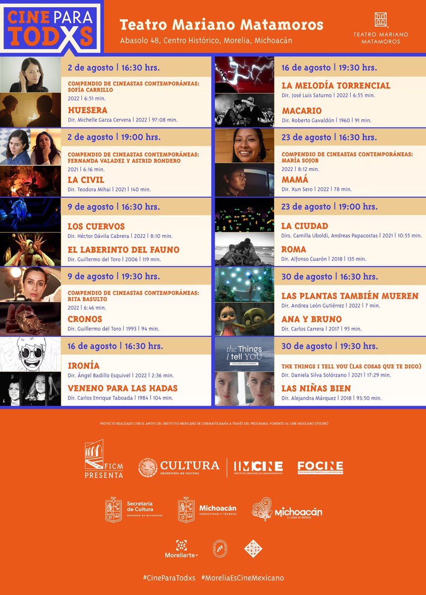 El @FICM tendrá funciones gratuitas en el Teatro Mariano Matamoros, en Morelia. Aquí la cartelera.

#CineParaTodxs #Moreliaescinemexicano
#XarliClub