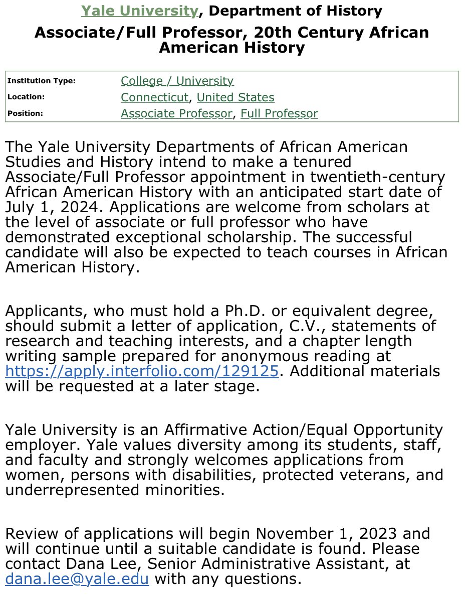 We’re hiring @yale_history @YALEAFAMstudies!! #twitterstorians