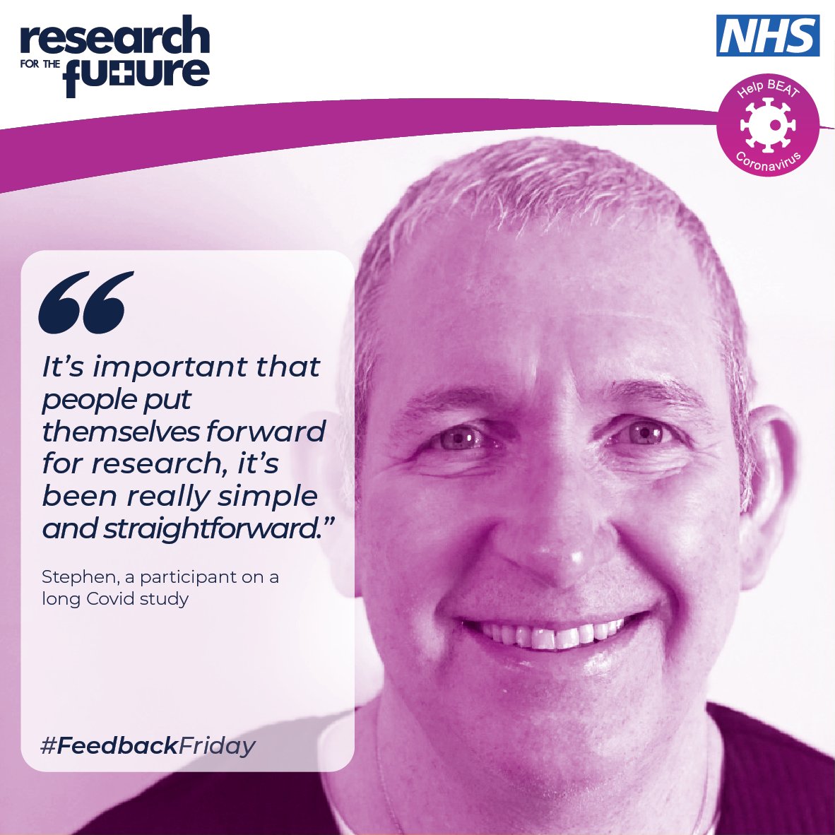 Research_Future's tweet image. “It’s important that people put themselves forward for research, it’s been really simple and straightforward.”

Stephen, a participant on a long Covid study
#FeedbackFriday #ResearchForTheFuture