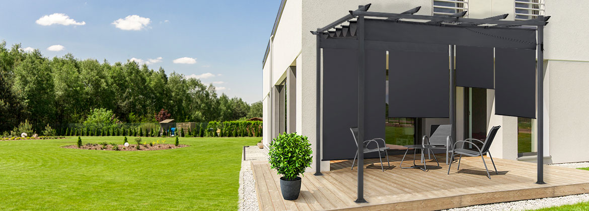 IDMarket_'s tweet photo. Peu importe la météo, profitez pleinement de votre extérieur grâce à notre pergola 3x4 m et ses 4 stores gris anthracite ! 

Vous allez adorer les longs repas d'été et les siestes dominicales ! 🌞😎

https://t.co/gN8WYkKtNe https://t.co/kWu7X73qUs