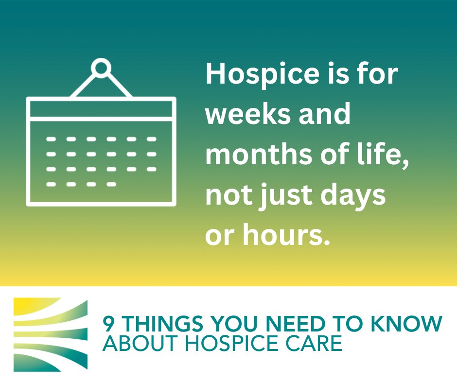 Did you know? Hospice is for weeks and months of care, not just for the last days of life. Our goal is to increase comfort and dignity during life's final months.

Learn more by calling 855.492.0812 or visit buff.ly/3zmJXnP