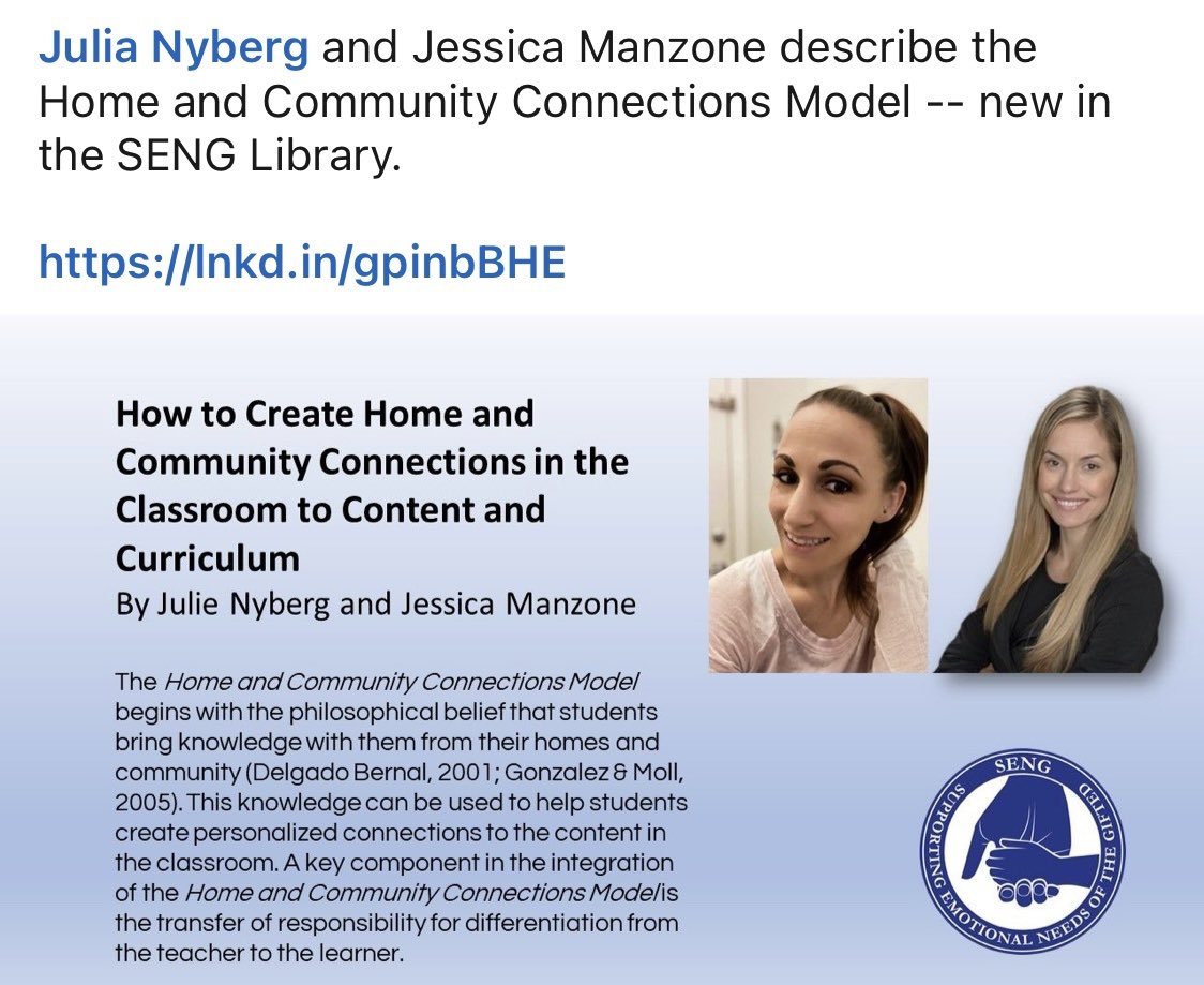 Thanks, SENG, for publishing our work! Read our article in SENG here: lnkd.in/gpinbBHE 💻 @sengifted #gifted #teachers #education