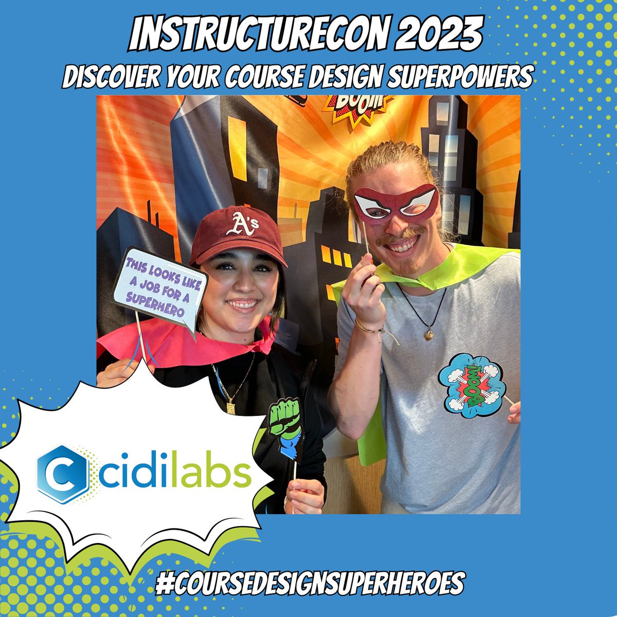 CidiLabs's tweet photo. "This looks like a job for a Superhero, a #coursedesignsuperhero!" More fun photos from our Superhero Secret Lair at #INSTCon23 #makingmemories #coursedesign #canvas https://t.co/GUG83uFNUW
