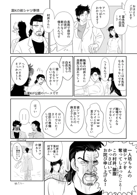 できてる富Kの彼シャツ事情 ※診療所メンバー全員キャラ崩壊しています
