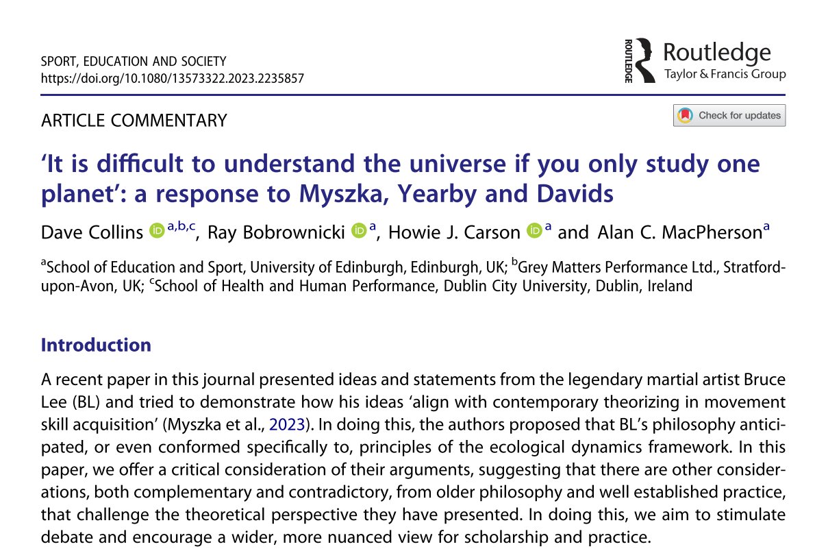 Fifty free copies of our latest paper that aims to 1) stimulate debate and 2) encourage wider and more nuanced perspectives in skill acquisition research and practice.

‘It is difficult to understand the universe if you only study one planet’:
tandfonline.com/doi/full/10.10…