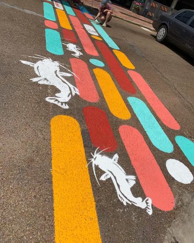 1 of 100 Acts of Service: Rotarian David Buys and his son, Peter, joined a team from MSU to install vibrant crosswalks in Belzoni, MS. Rotarians like David are making an impact in our area and our state every day through their Service Above Self mentality!