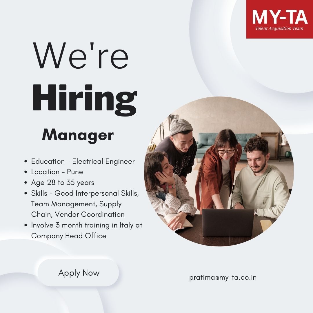 MyTalentsupport's tweet photo. Hiring Manager in Pune
Apply Now
Send your CV on :
pratima@my-ta.co.in
#jobalert #recruitment #field #fieldcollection #hiringalert #hiringnow #jobshunt #jobopening #job #jobseek #jobsearch #digitalmarketing #applynow #recruitment #recruiting #careeradvice #sales #sale #bangalore https://t.co/hmkdYjI07u