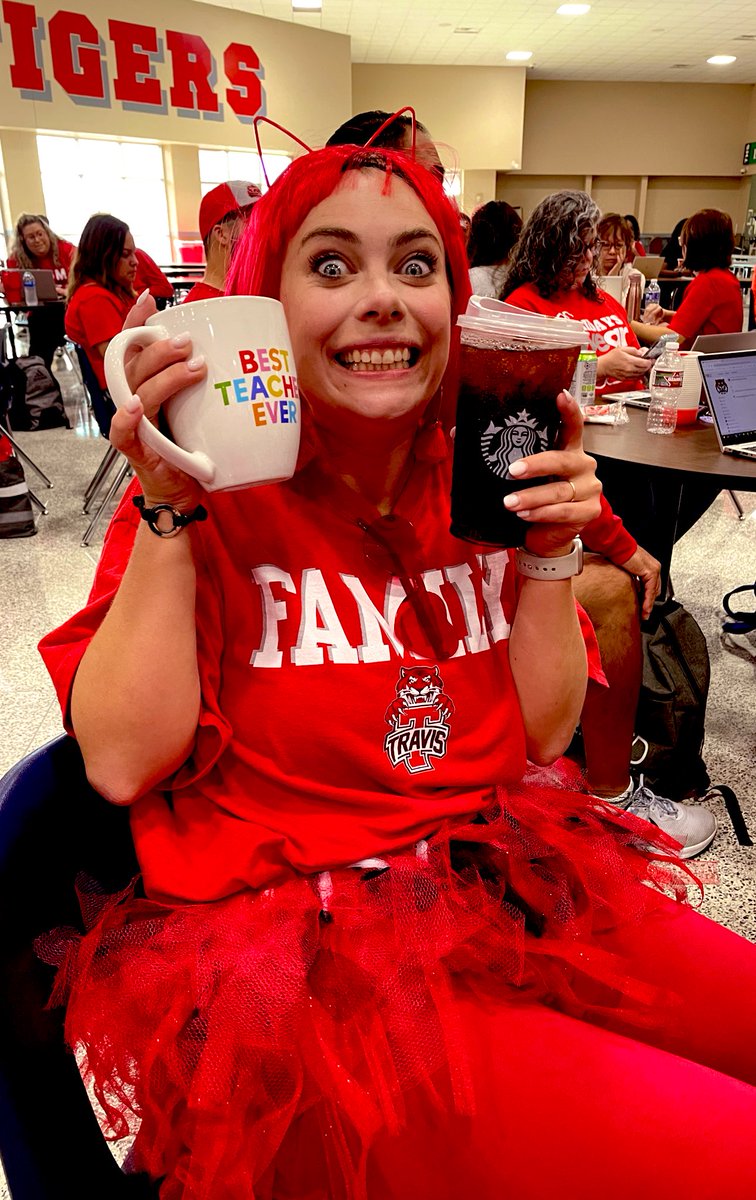 Day 3 of PD means 2 security coffees. <a href="/THS_Tigers/">Travis High School</a> <a href="/THS_ELA/">Travis HS English Dept</a> #onfridayswewearRED #andamanicsmiles