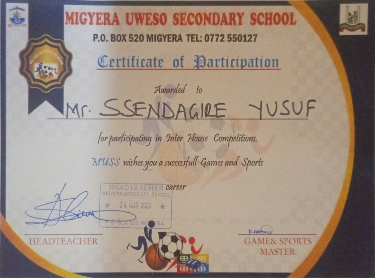 Am greatful for the school to have awarded me a certificate as well