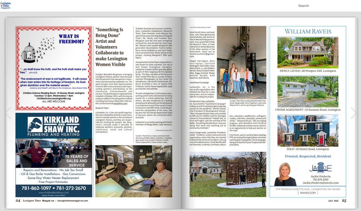 Thank you to the Lexington Times <a href="/LexingtonCTM/">Colonial Times</a> for coverage in their July edition, including the LexSeeHer field trip to <a href="/CenterForAstro/">Center for Astrophysics | Harvard & Smithsonian</a>  #community #womenshistory #newmonuments #monuments