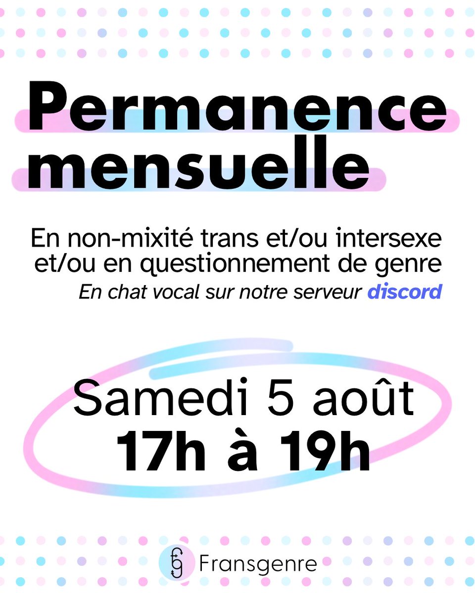 Demain de 17 à 19h se tiendra notre permanence mensuelle en chat vocal sur serveur Discord !

Elles permettent de discuter en vocal pour répondre à vos questions, et vous pouvez aussi bien sûr demander des témoignages, partager vos expériences, etc :)