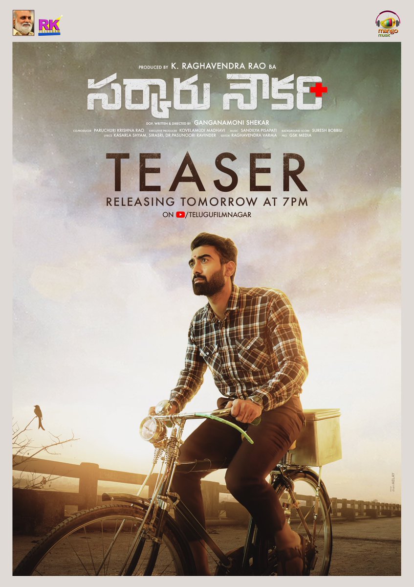 Telugu FilmNagar (@telugufilmnagar) on Twitter photo From one person's aspirations, a revolution emerges🔥
Intriguing #SarkaaruNoukariTeaser out tomorrow @ 7 PM on @TeluguFilmNagar! 💥
#SarkaaruNoukari <a href="/Ragavendraraoba/">Raghavendra Rao K</a> <a href="/ShekarPhotos/">@ganganamoni_shekar</a> <a href="/AkashGoparaju98/">Akash Goparaju</a> <a href="/BVazhapandal/">Bhavana Vazhapandal</a> #SandilyaPisapati <a href="/OfficialSunitha/">Sunitha Upadrasta</a> <a href="/MangoMusicLabel/">Mango Music</a> From one person's aspirations, a revolution emerges🔥
Intriguing #SarkaaruNoukariTeaser out tomorrow @ 7 PM on @TeluguFilmNagar! 💥
#SarkaaruNoukari <a href="/Ragavendraraoba/">Raghavendra Rao K</a> <a href="/ShekarPhotos/">@ganganamoni_shekar</a> <a href="/AkashGoparaju98/">Akash Goparaju</a> <a href="/BVazhapandal/">Bhavana Vazhapandal</a> #SandilyaPisapati <a href="/OfficialSunitha/">Sunitha Upadrasta</a> <a href="/MangoMusicLabel/">Mango Music</a>