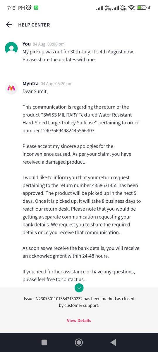 mesumitbidhan's tweet photo. @MyntraSupport  I am  trying to return a wrong product from the 10th of July and contacted myntra customer support plenty of time. But my problem is not being solved here. Could you look into it and help me here cause I started feeling mentally sick because of all this process. https://t.co/6JYiuVKzmP